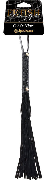 Fetish Fantasy Gold Cat O' Nine Black Leather Flogger Whips And Crops